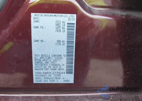 2025 Nissan Altima Sv Awd z USA, uszkodzony, nr VIN 1N4BL4DW8SN329644